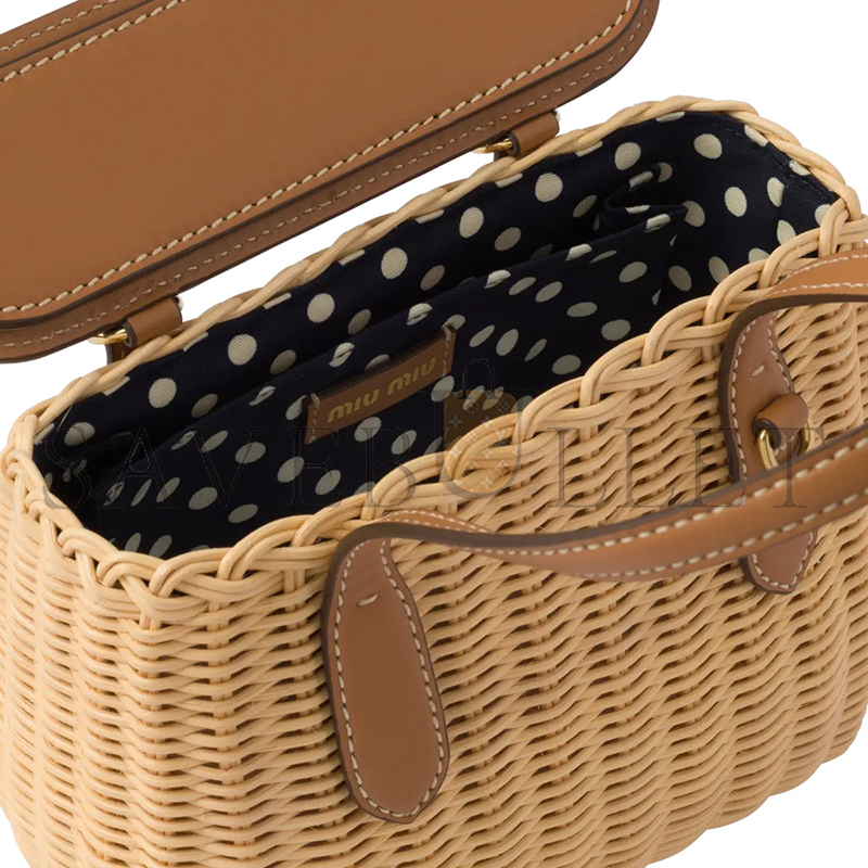 M1v M1v wicker and leather handbag 5ba222 (19*14.5*9.5cm)